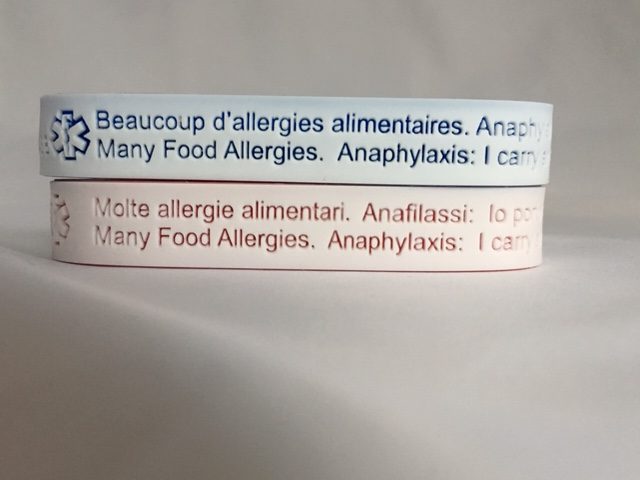 Bilingual allergy bracelet, French allergy bracelet, Italian allergy bracelet, international allergy id